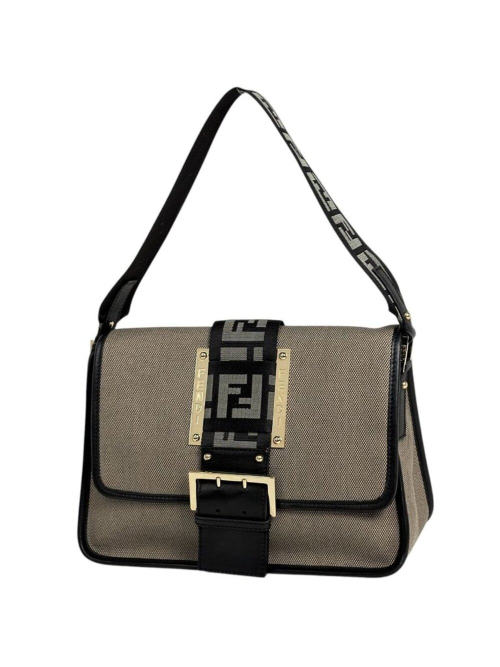 Fendi Shoulder Bag Zucca Pattern Canvas Brown Black